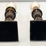 Pair of Empire Style Table Lamps with Patinated Black Bronze and Gilded Mounts