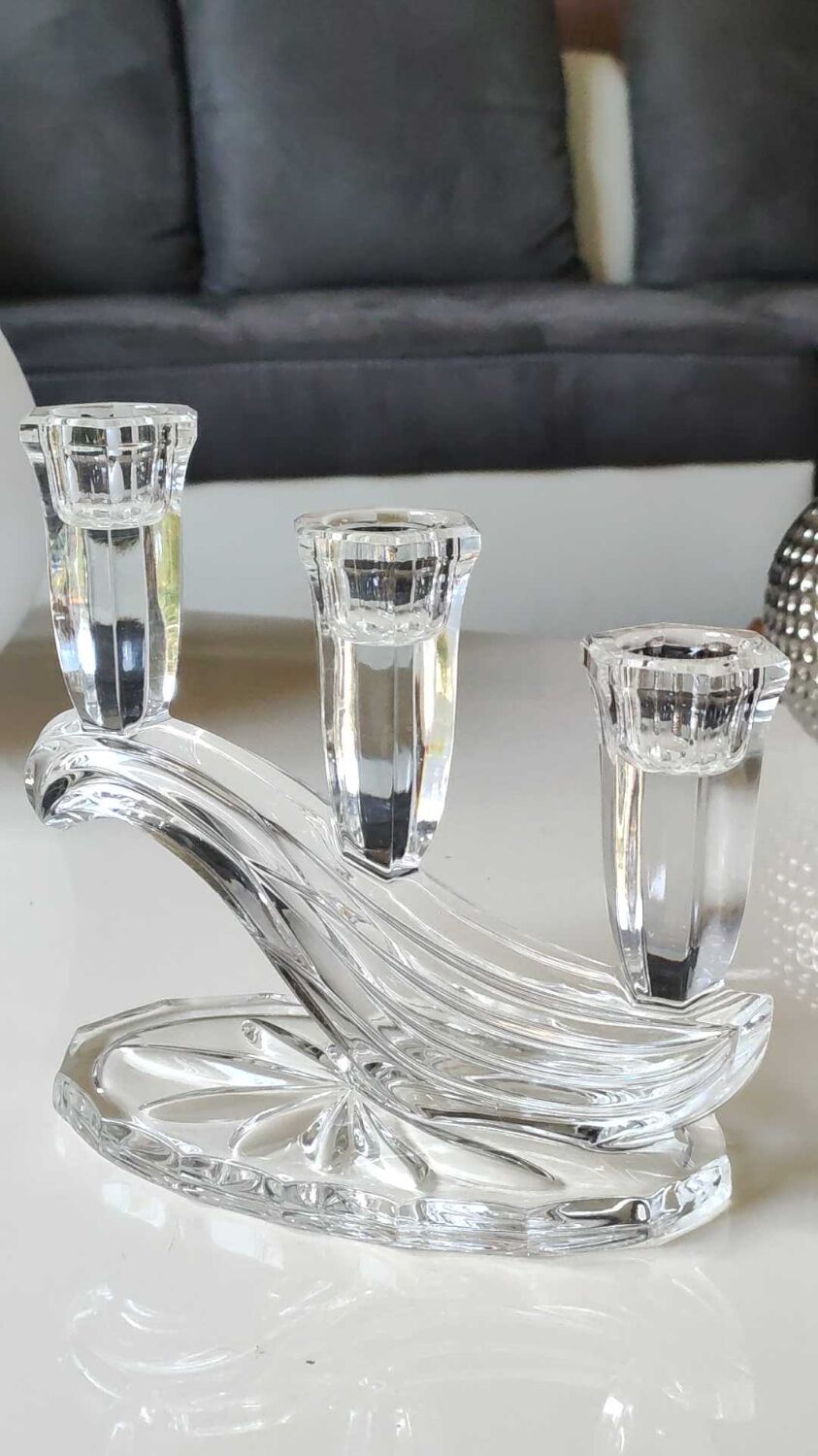 Stylish vintage candlestick, Buder with 3 lights. Lead crystal