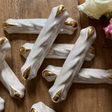 Set of 9 vintage art deco knife holders in pearly and gold ceramic