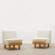 Set of 2 bent plywood and bouclé chairs 70s.