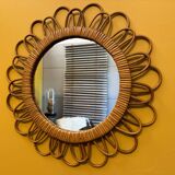 Vintage rattan flower mirror