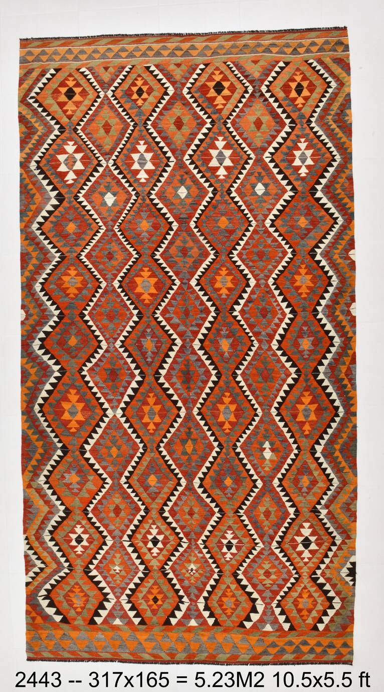 5x10 Red & Orange Tribal Handmade Kilim Rug, 165x317Cm