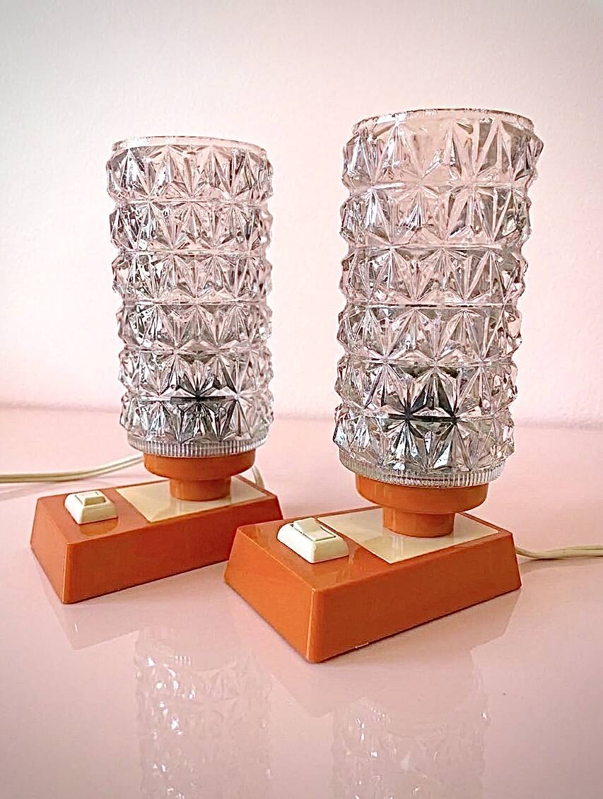 vintage Mid Century Massive 1970 lamps diamond point globes