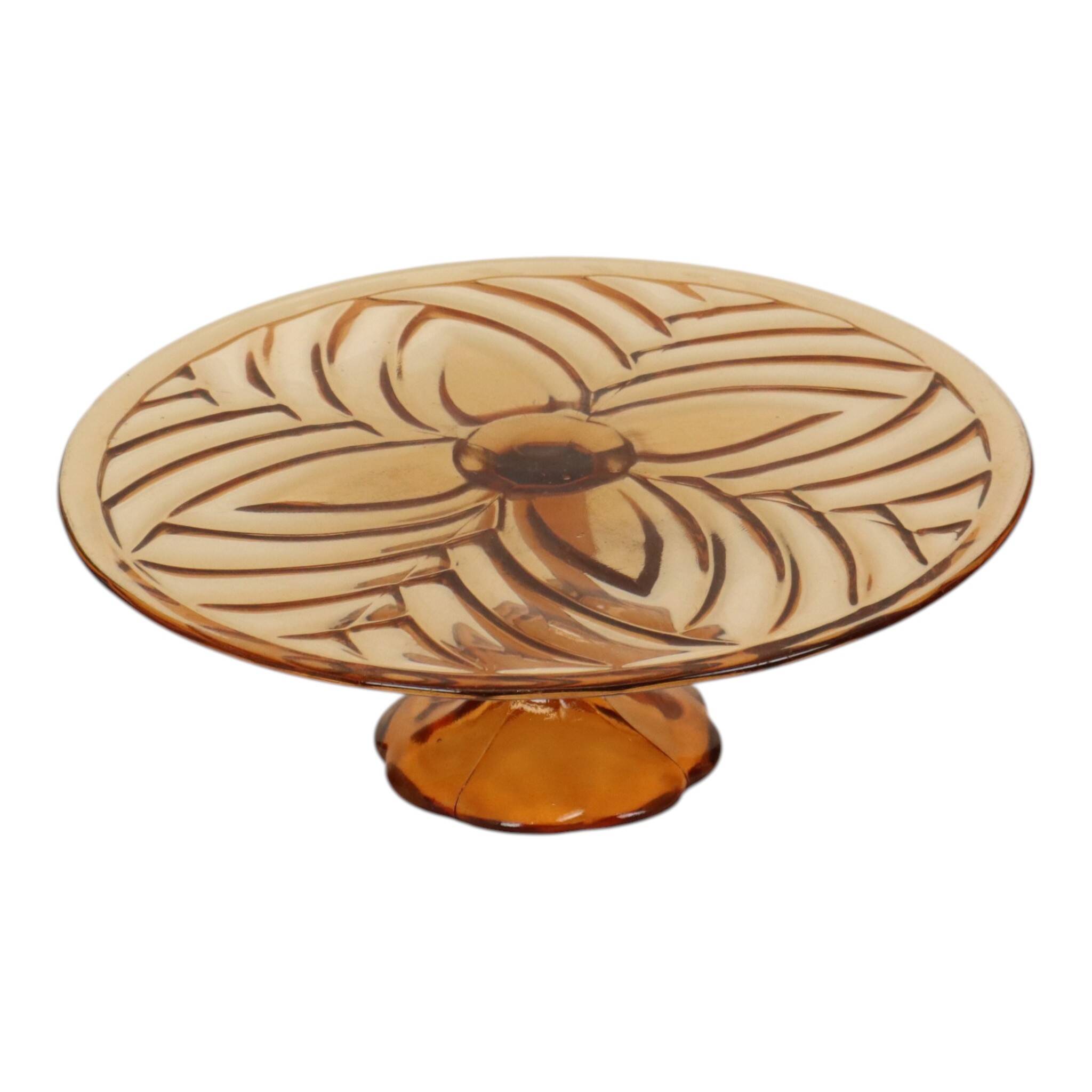 Orange Amber Art Deco Cake Plate Pastry Dish Val Saint Lambert