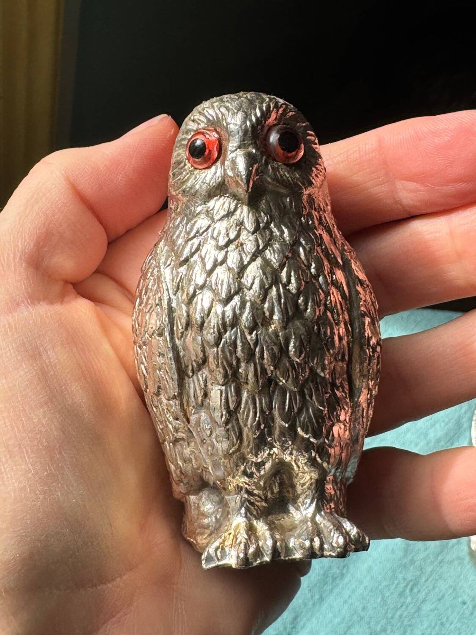 Vintage silver-plated owl-shaped salt and pepper shakers