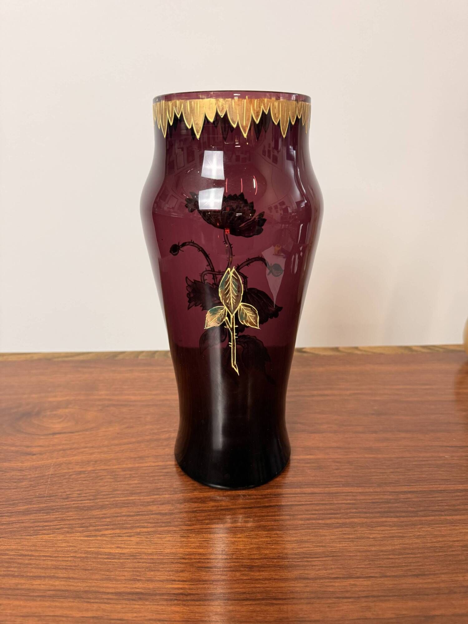 Antique Legras vase – Purple enamelled glass with gold – Art Nouveau