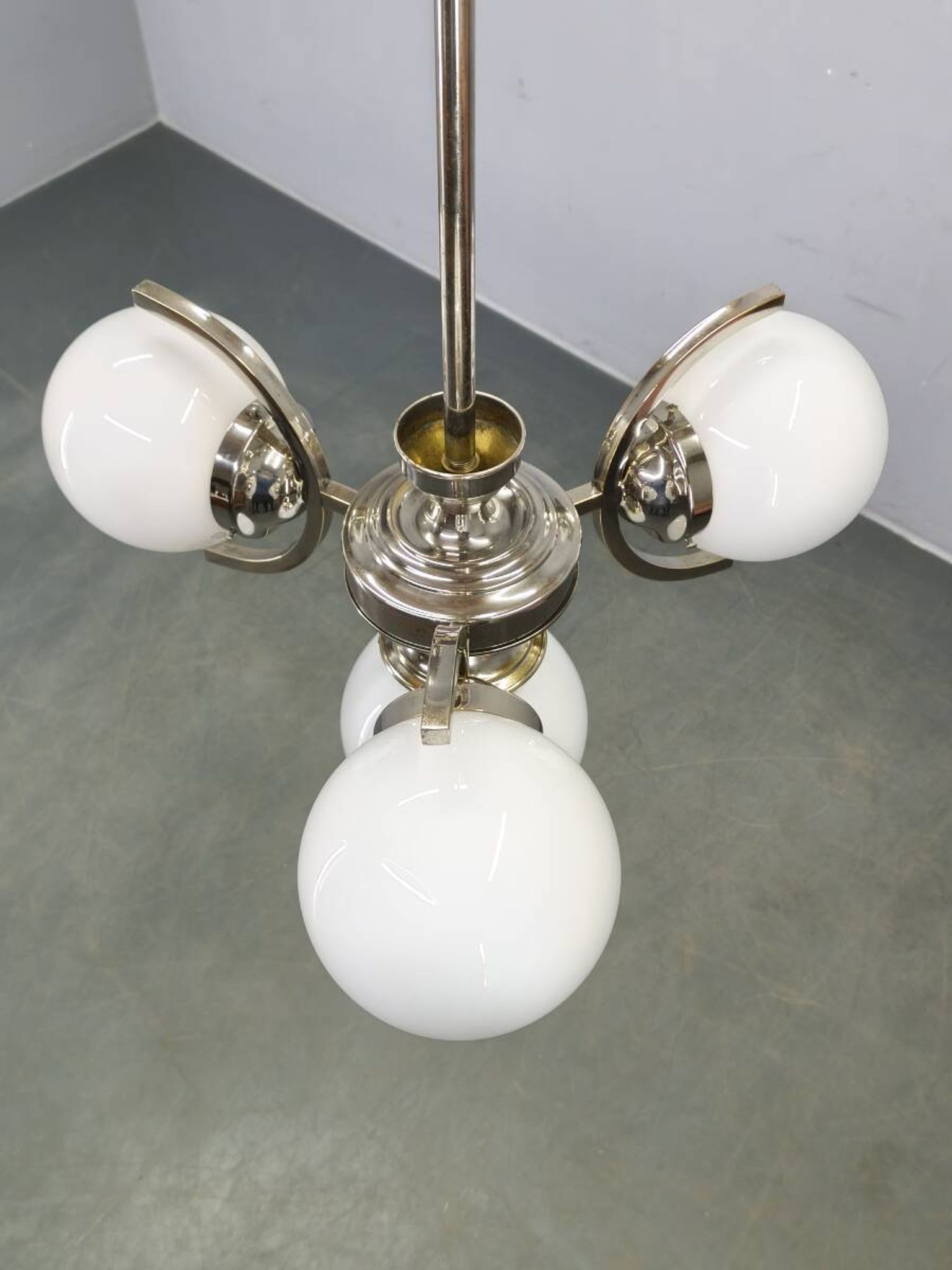Art Deco Nickel and Glass Chandelier, 1930s