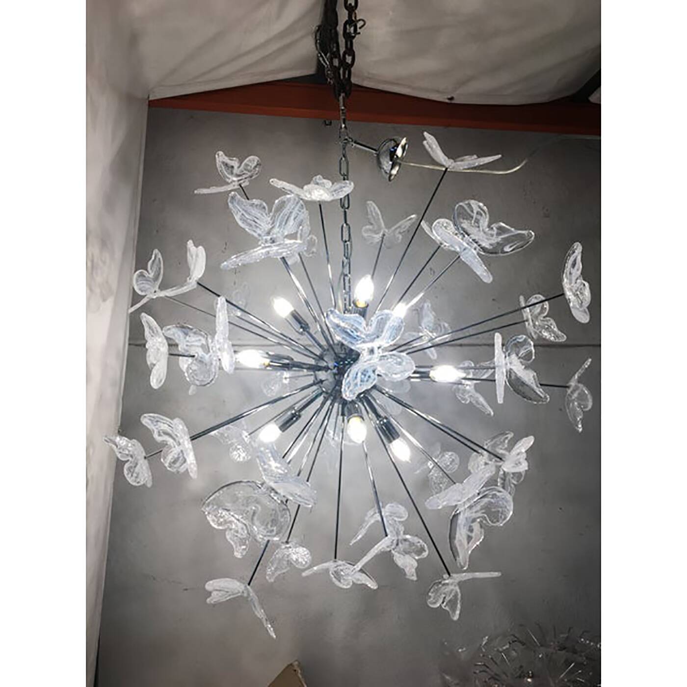 Contemporary White Butterfly Murano Glass Sputnik Chandelier