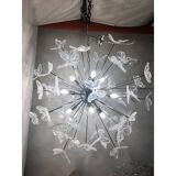 Contemporary White Butterfly Murano Glass Sputnik Chandelier