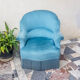 Fauteuil crapaud vintage velours bleu années 70