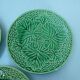 Set of 3 green plates of Gien, vine leaves
