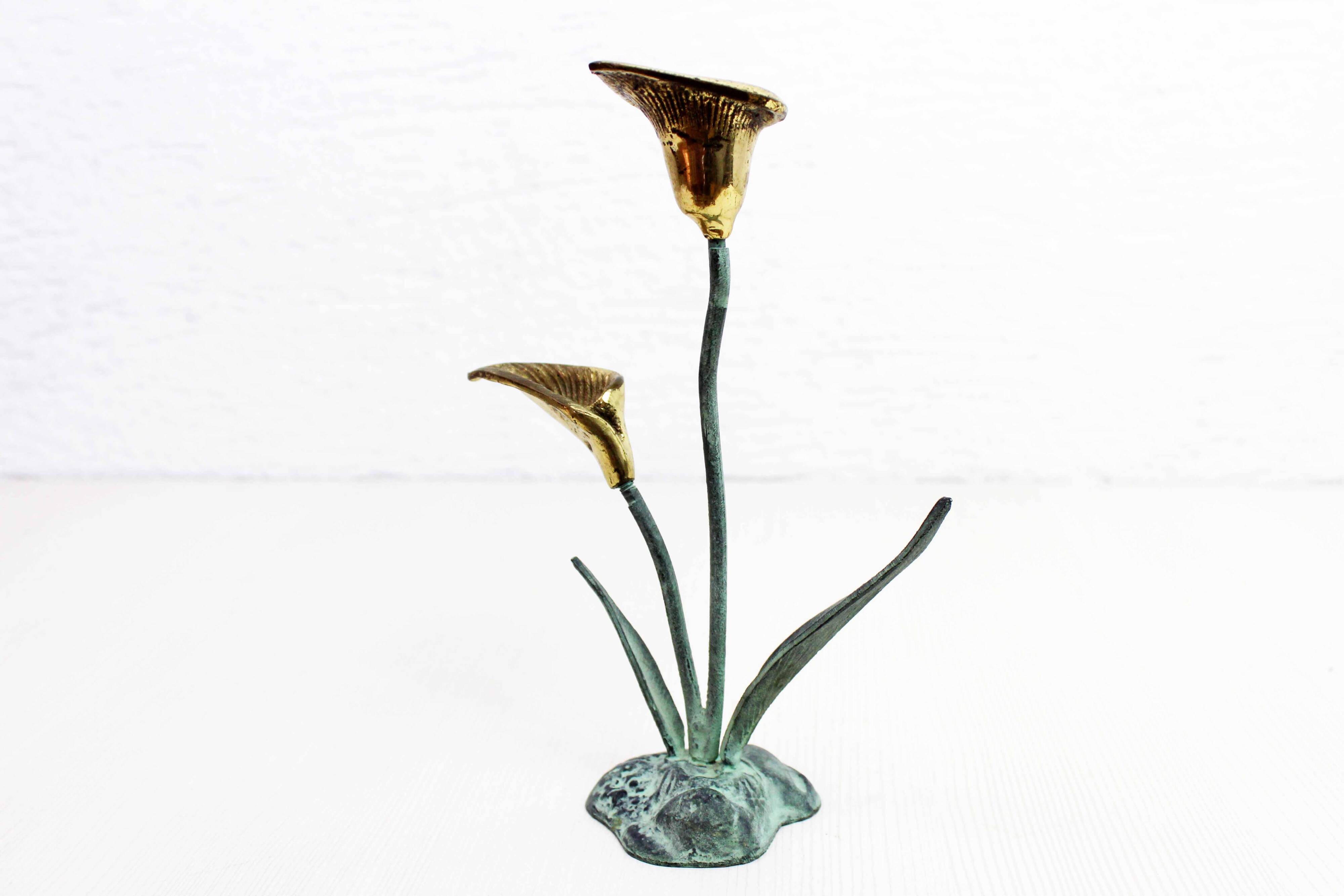 Brass flower candle holder