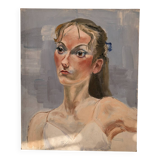 Ancien Peinture Huile Toile Femme Portrait Nue Blonde Enervée Sentiment