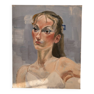 Old Oil Painting Canvas Woman Nude Blonde Angry Emotion