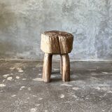 Brutalist stool in upcycled solid blond teak H:40 D:32