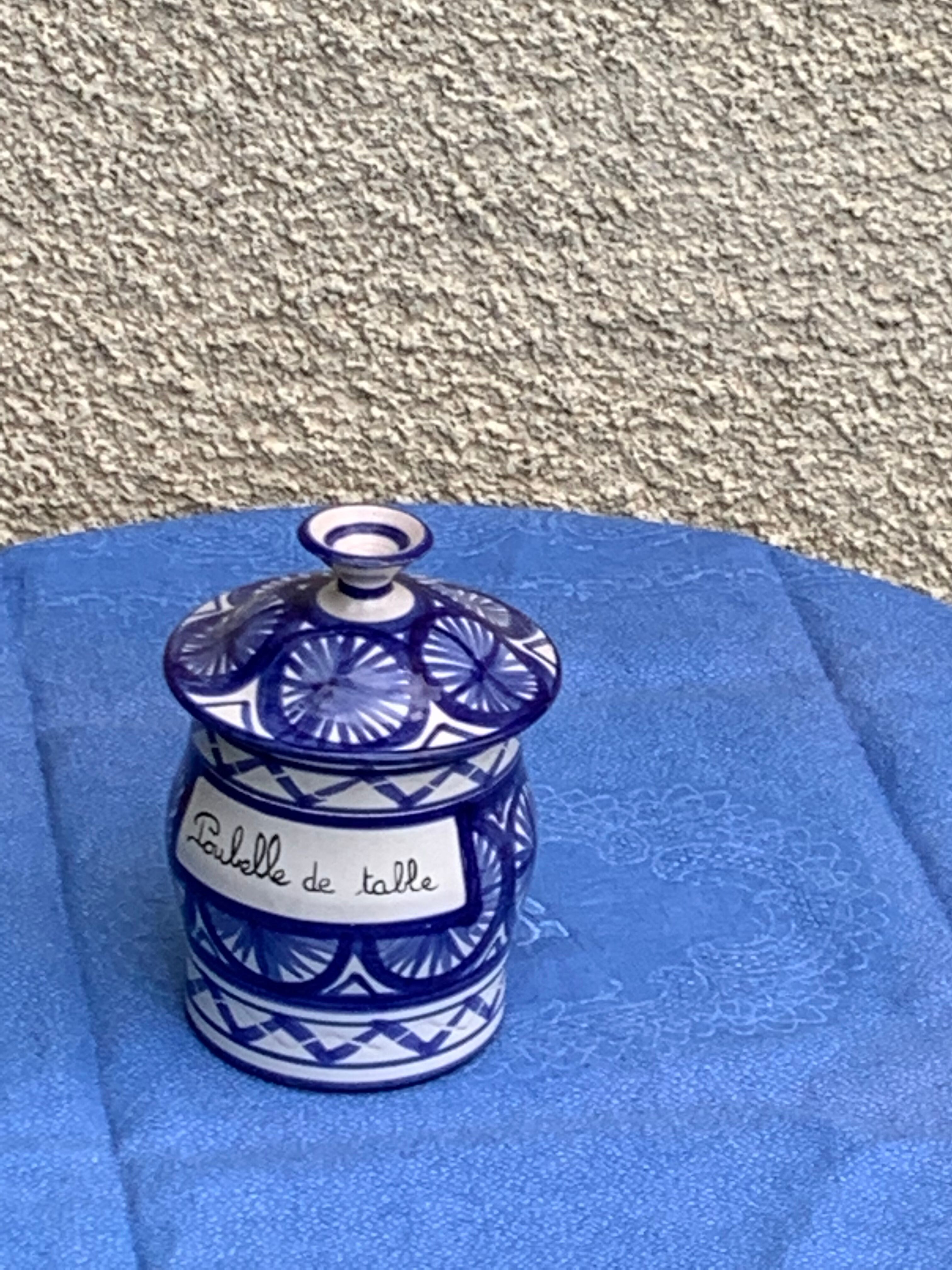 Table trash pot in blue enameled ceramic Robert Picault vintage and collector