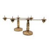 Brutalist brass pair of candle holders, France 1970