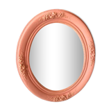 Oval terracotta mirror with pink shapes in resin