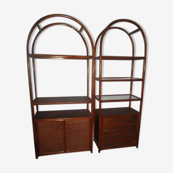 Two rattan wicker 2 shelves and drawers