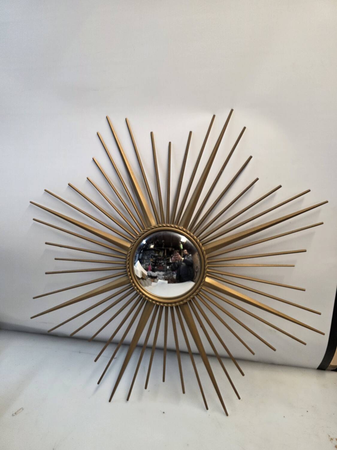Golden metal witch's eye sun mirror from the 70s, 86cm.