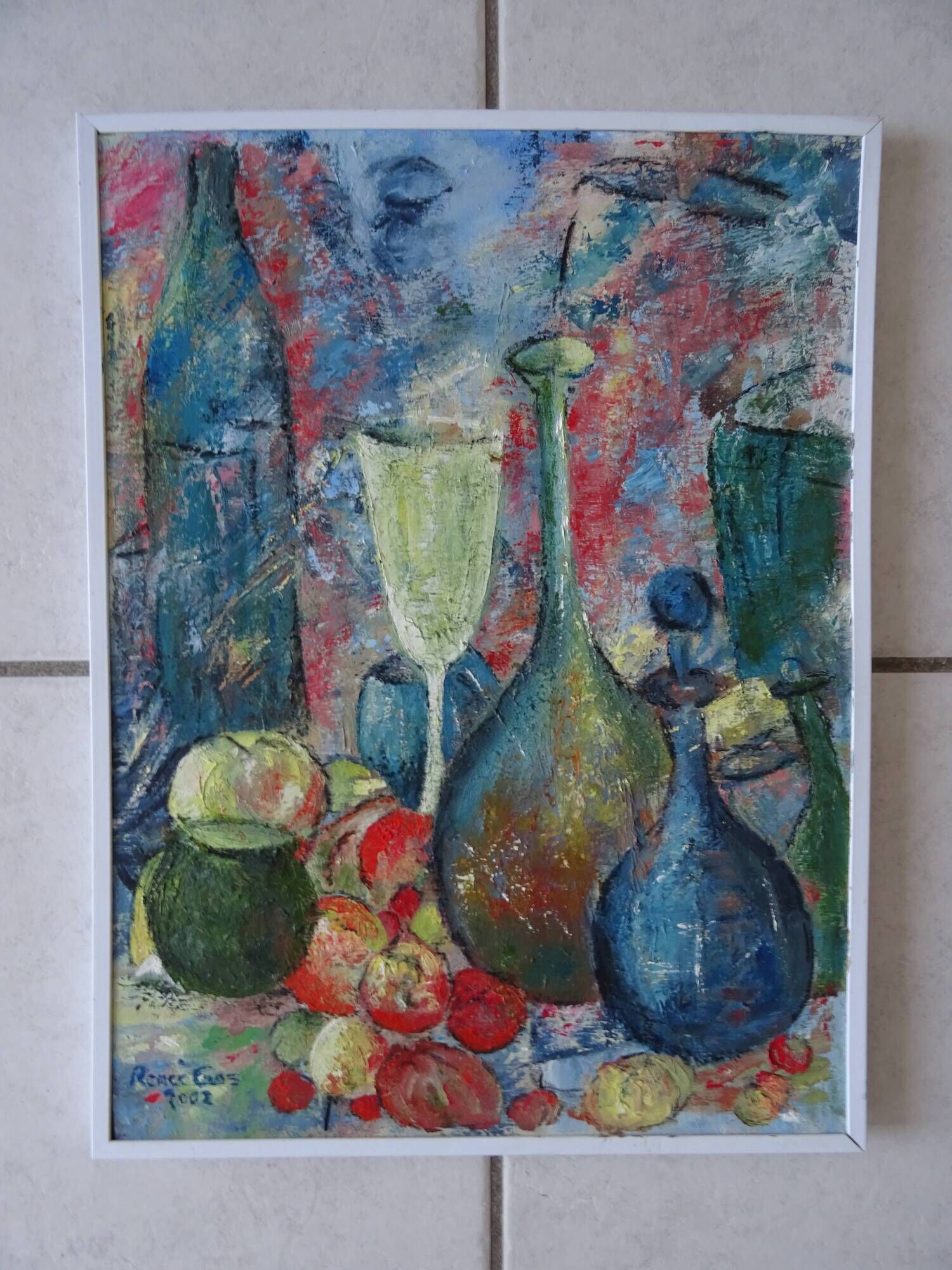 Tableau nature morte style cubiste signé