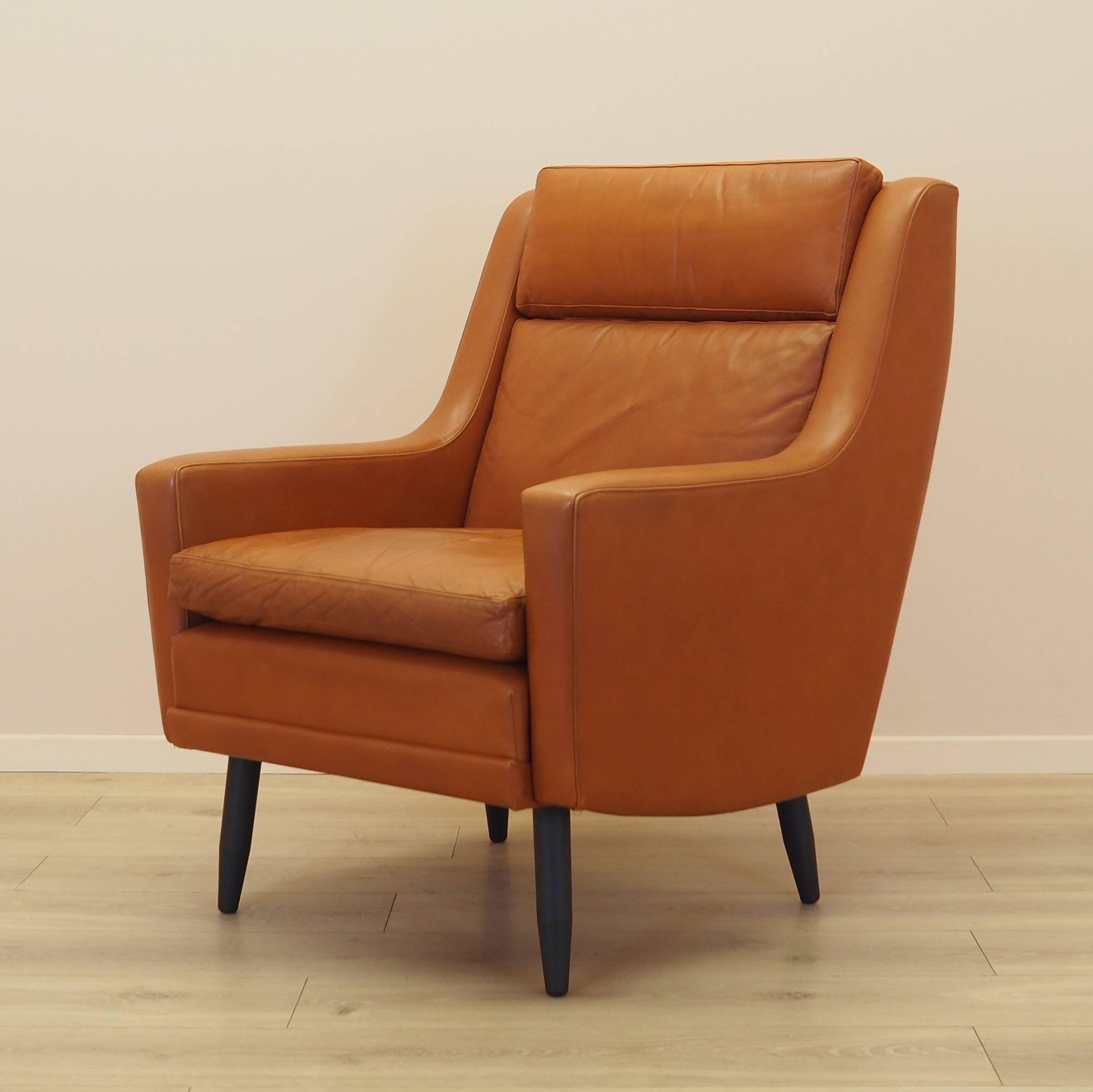 Fauteuil orange, design danois, années 1970, fabriqué au Danemark