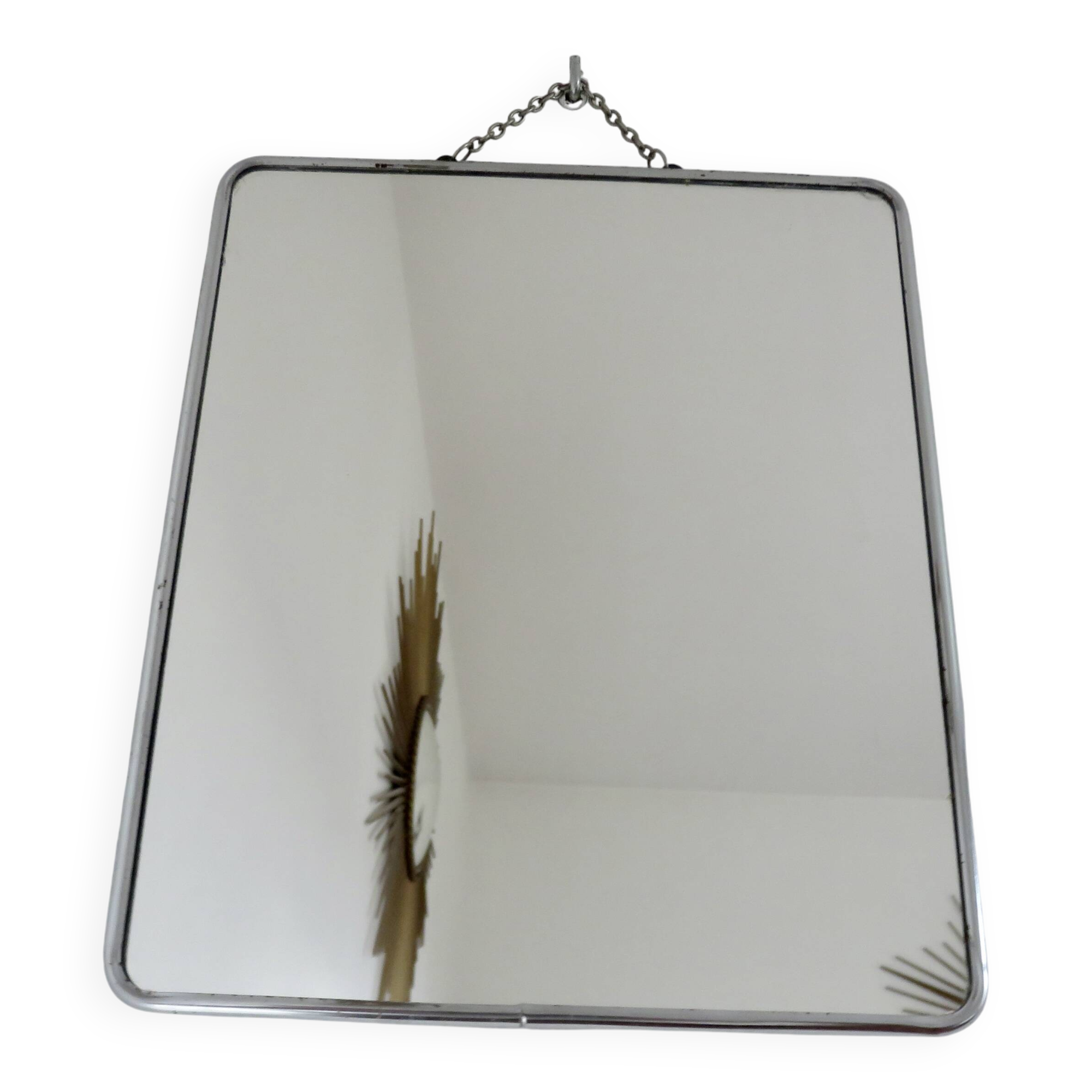 Antique large barber's mirror with chain, 1950s-60s