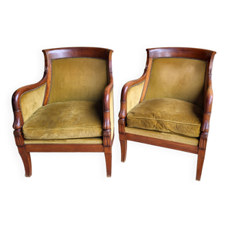 2 bergère gondola armchairs 19th century restoration