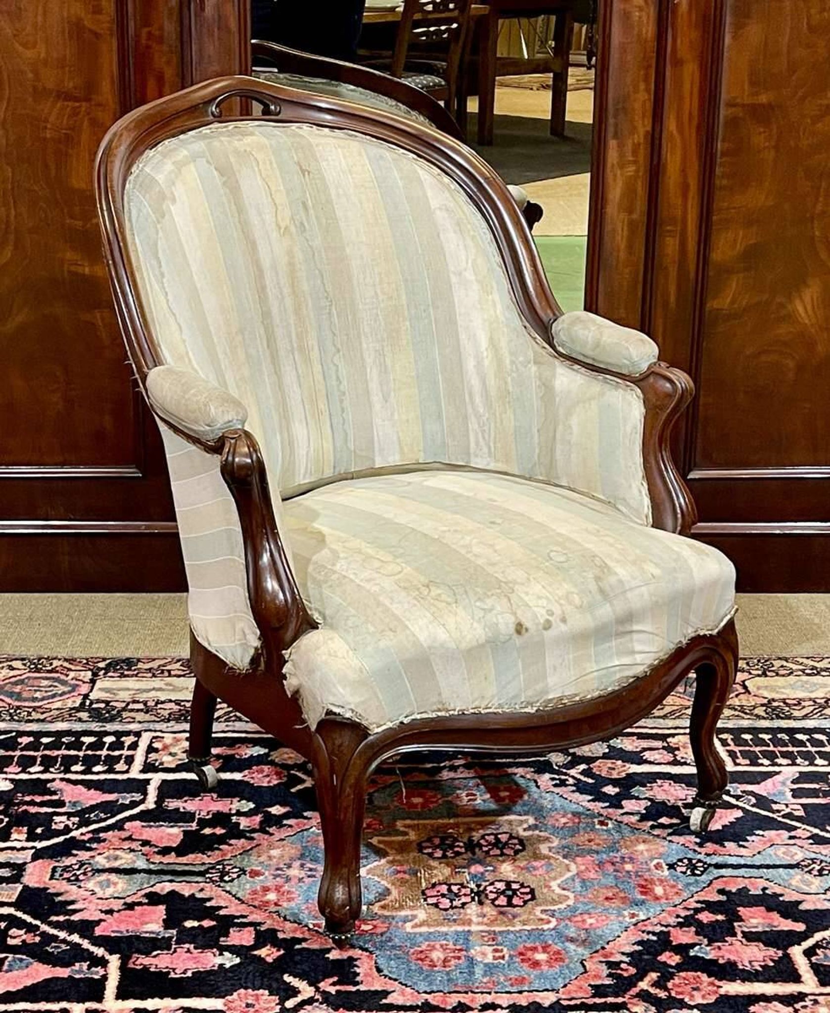 Napoleon III bergère in mahogany from the late 19th century to be reupholstered.