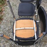 6 vintage chairs in black skaï with chrome metal tubular base.