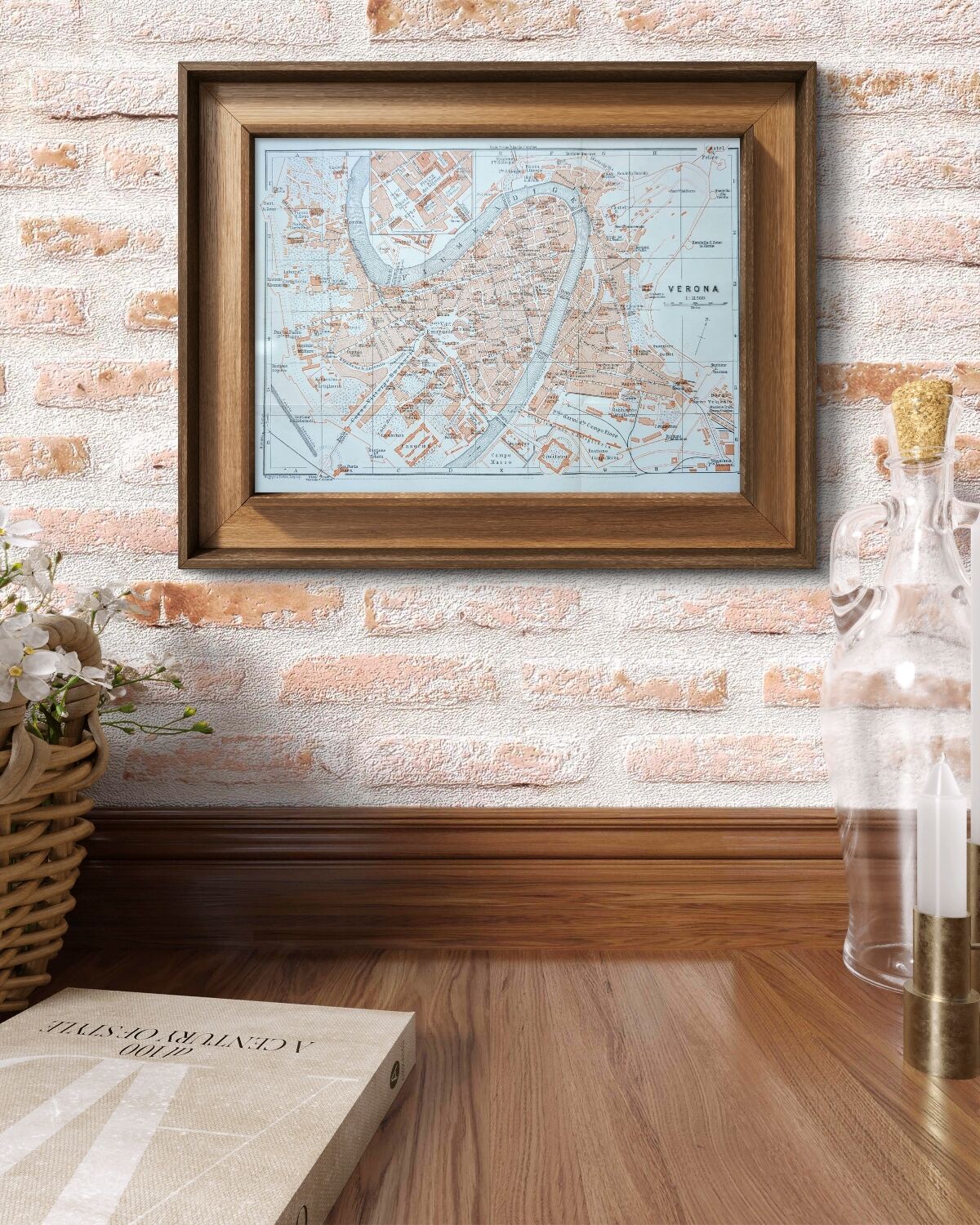 Printed in 1909, map of Verona (Verona), Veneto, Italy.