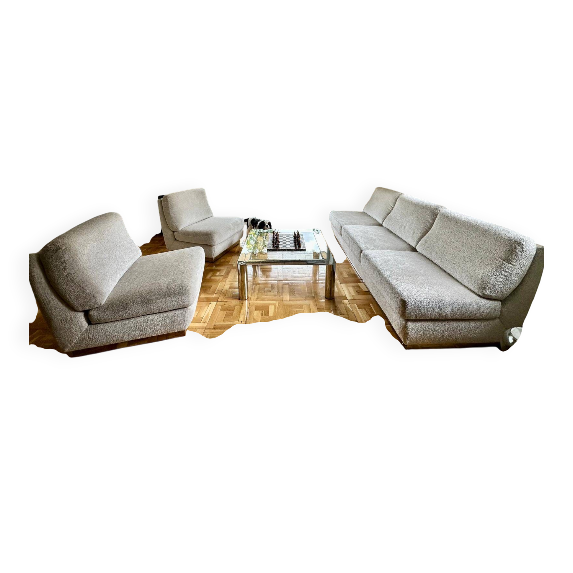 Sofa set + 2 Jacques Charpentier armchairs
