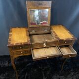 19th-century hairdresser with marquetry decoration on oak in the Louis XV Transition style.