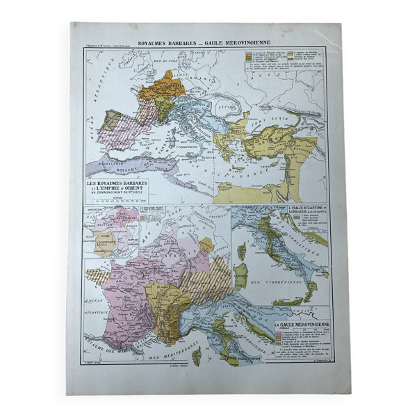 Carte historique - Royaumes barbares et Gaule mérovingienne - 27x37cm