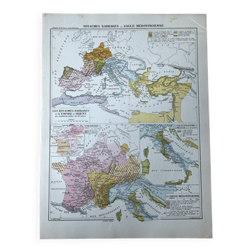Carte historique - Royaumes barbares et Gaule mérovingienne - 27x37cm