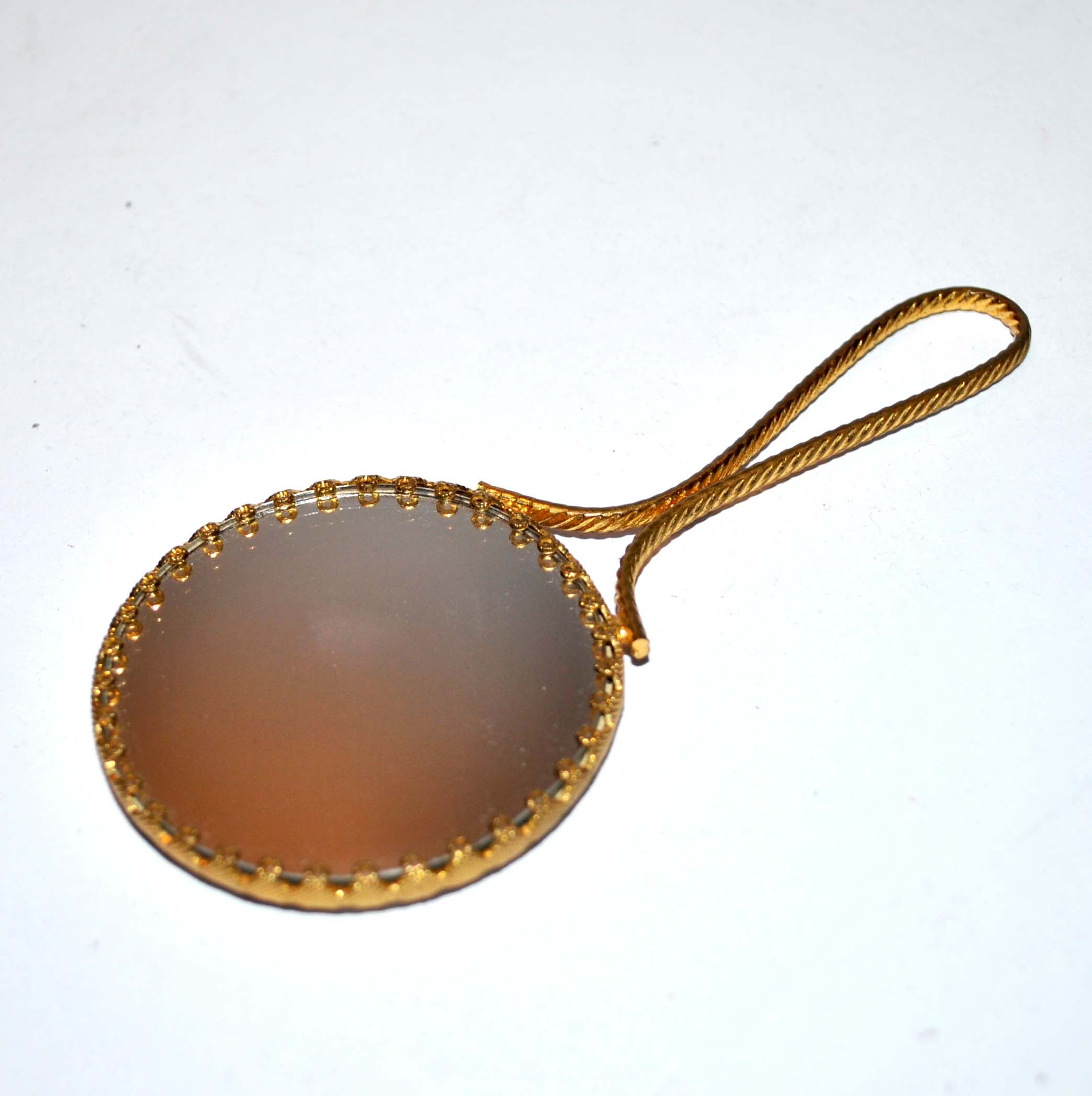 Vintage Gilded Handmirror and Limoges Porcelain - Pocket Mirror / Handbag