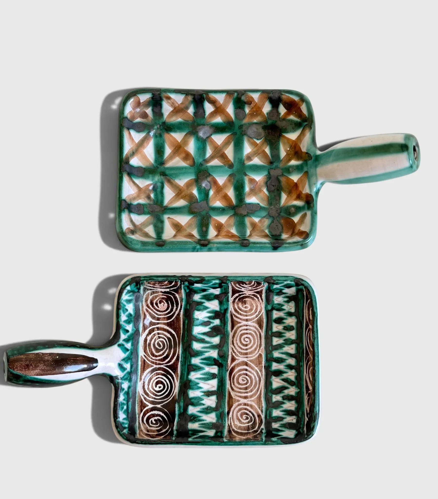 Pair of Robert Picault Ceramic Handled Trays, Vallauris, France, circa 1950