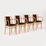 Set o 4 bentwood chairs in brown velvet by TON