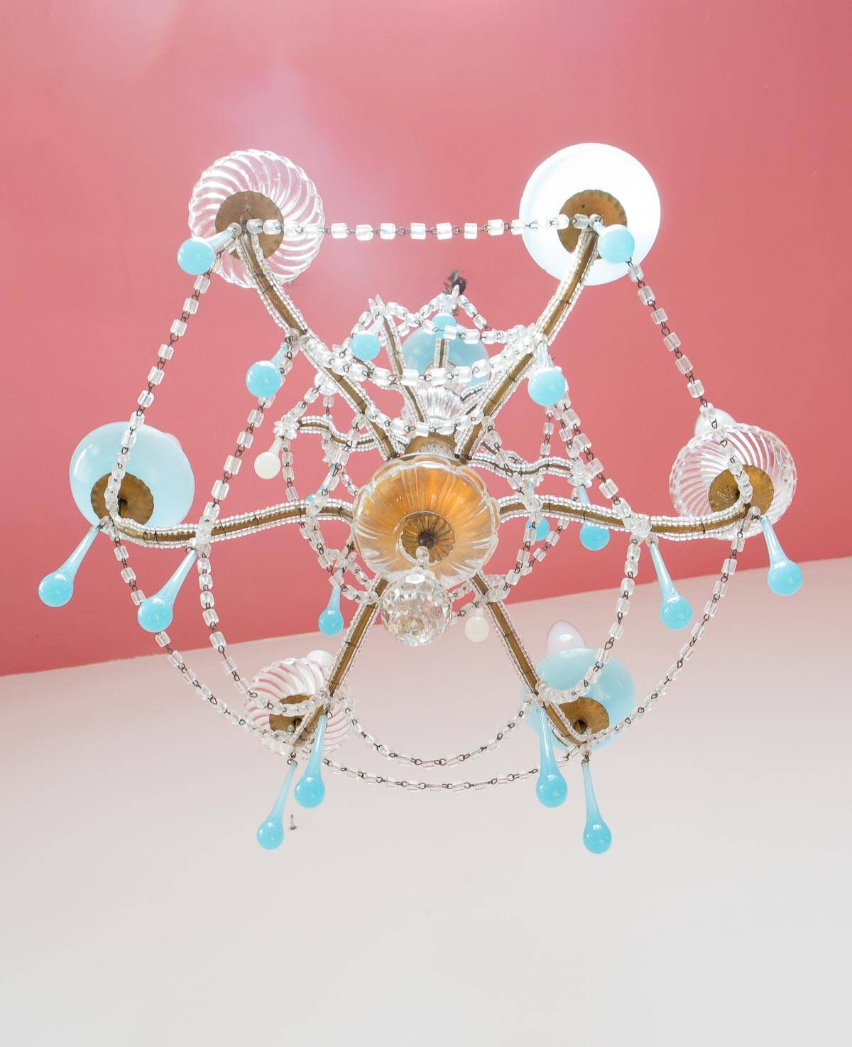 Italian chandelier with 6 arms in blue opaline glass (55 cm)
