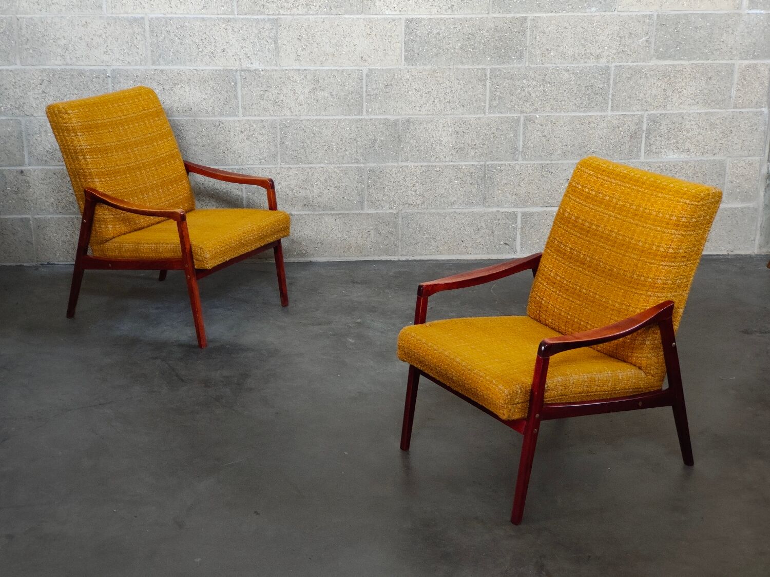 Pair of armchairs Jiri Jiroutek bouclette Yellow 1960