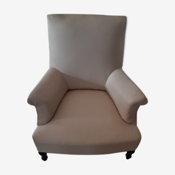 Napoleon III armchair, covered with unbleached leather