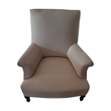 Fauteuil Napoléon III, recouvert cuir écru