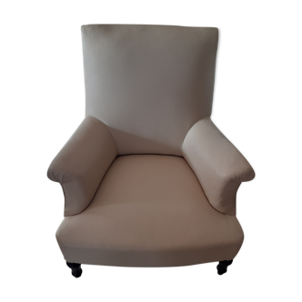 Fauteuil Napoléon III, recouvert cuir écru