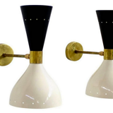 Pair wall lamps moonlight white & black