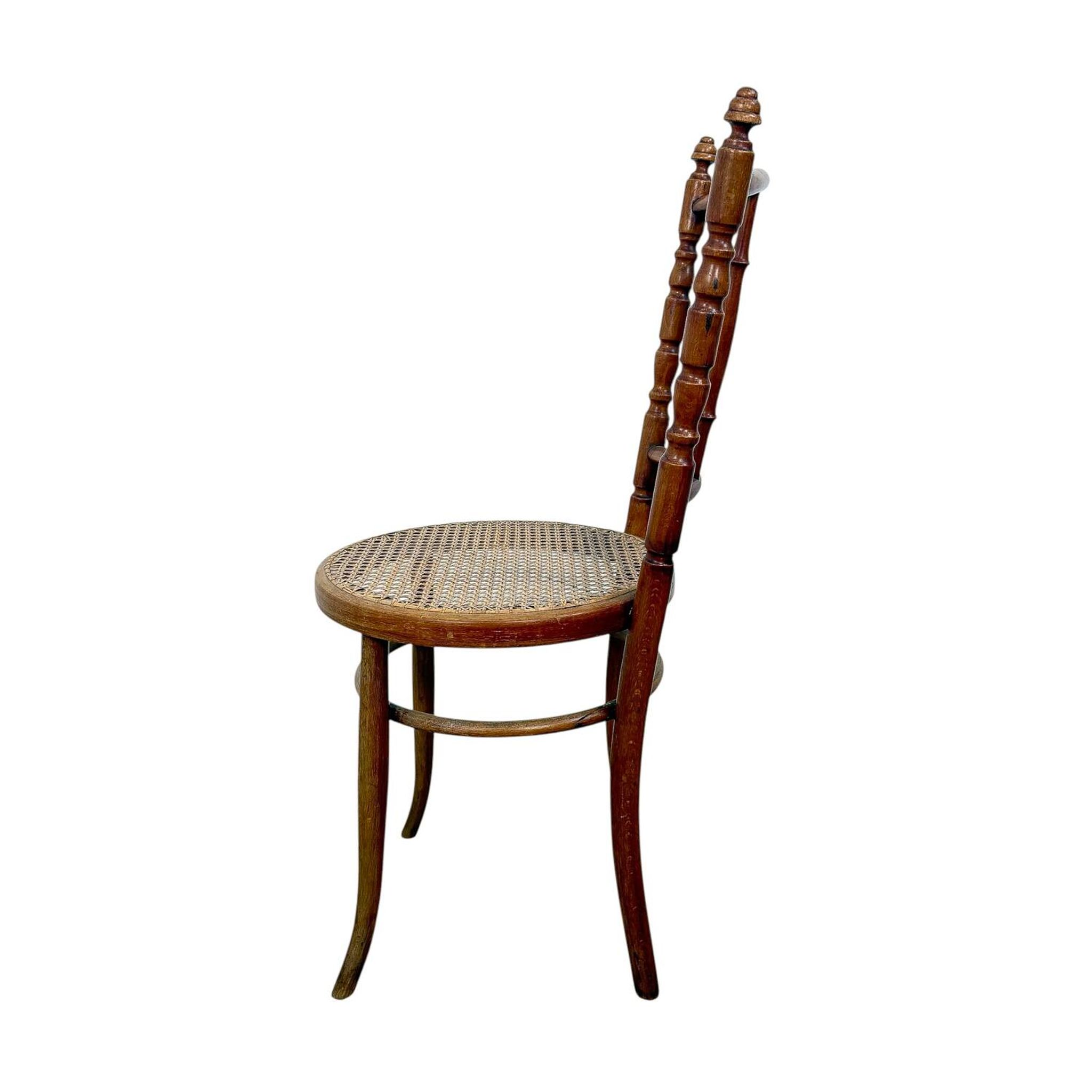 Set of Four Antique Bentwood Café Chairs – Thonet / Fischel Style – Cane Se