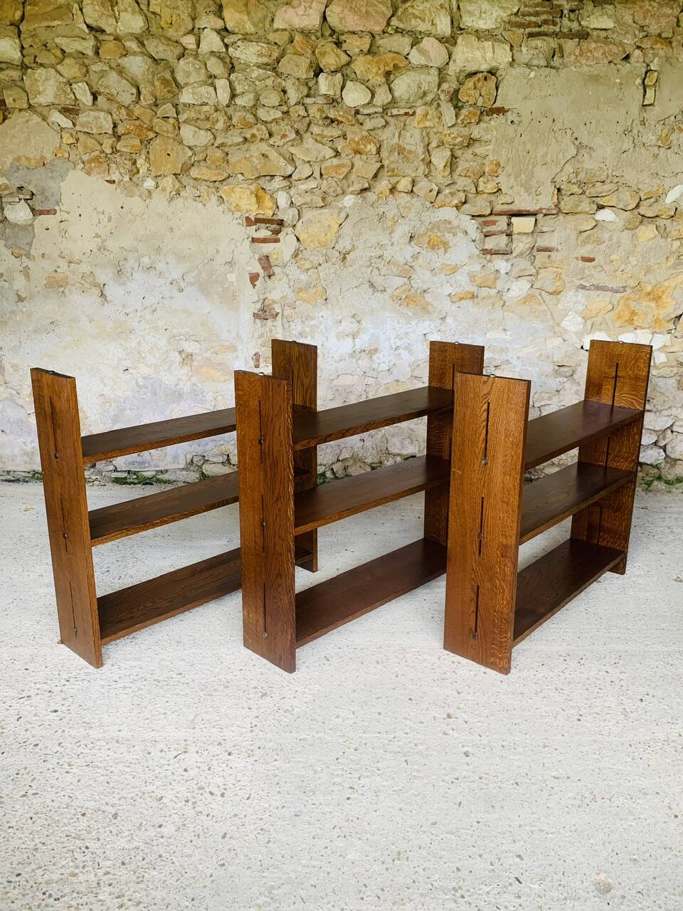 Set of 3 Vintage Modular Oak Bookcases