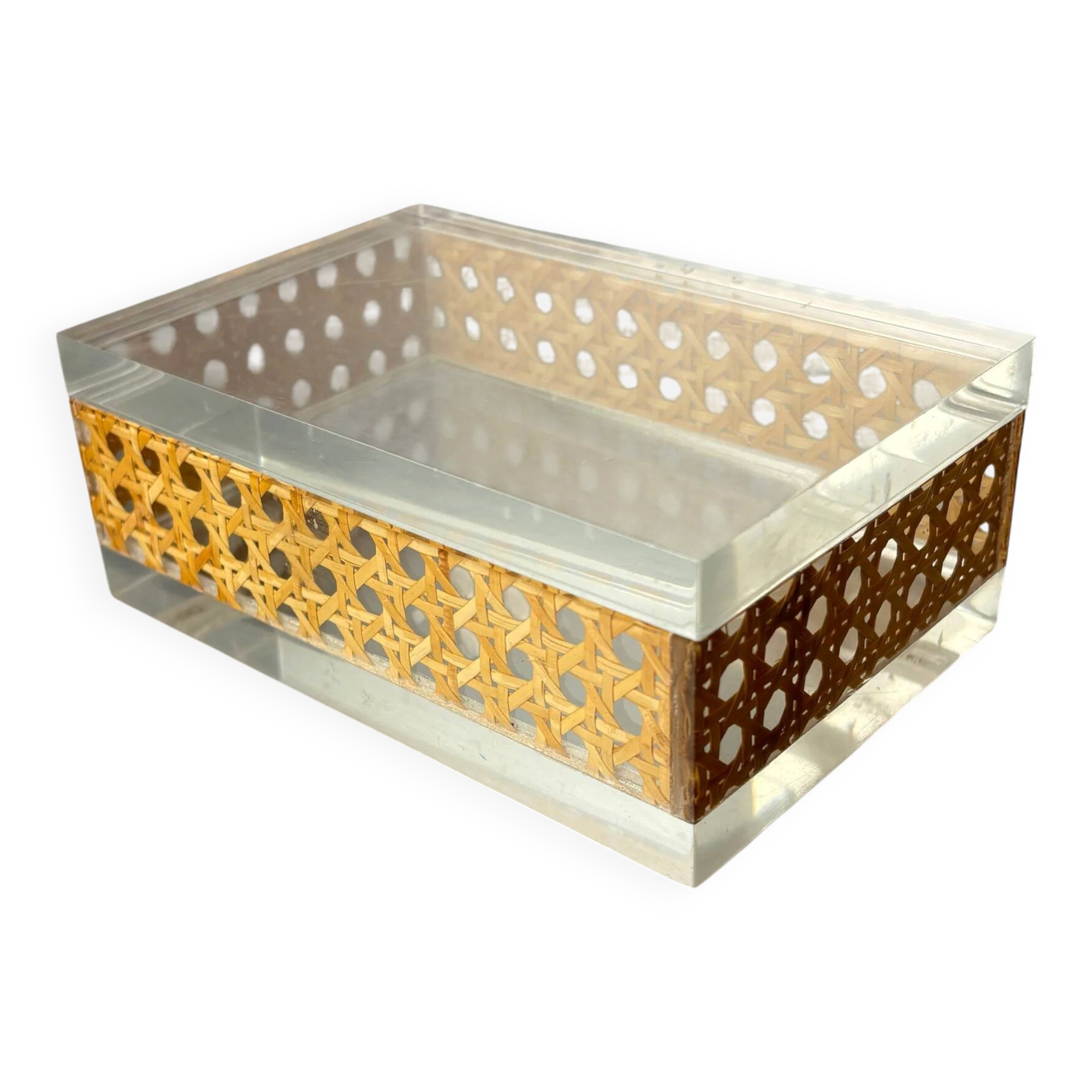 Lucite & rattan vanity box, Christian Dior style, 1970s