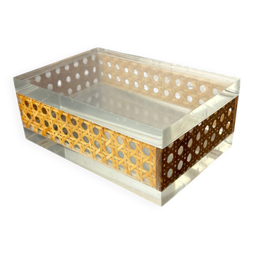 Vide-poche en lucite et rotin, style Christian Dior, années 1970