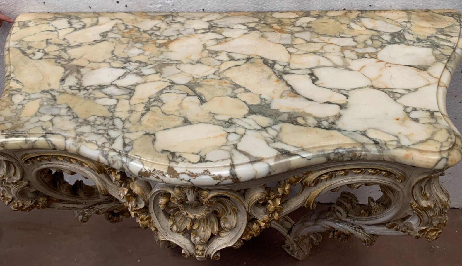 Carved console Louis XV style painted and gilded wood XX century