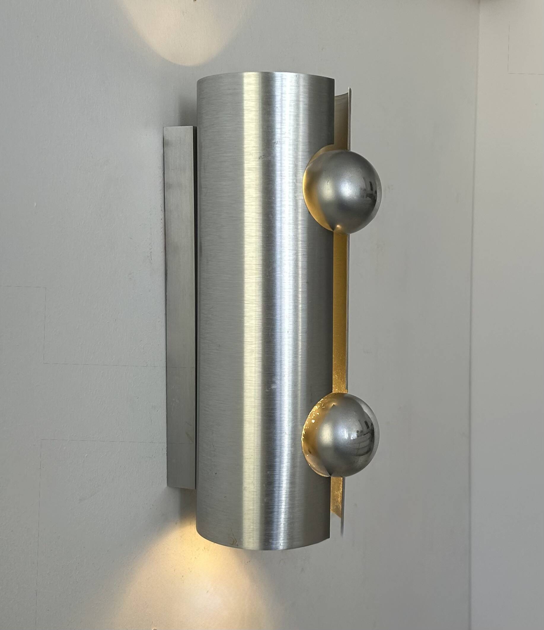 Vintage brushed metal wall lamp, France 1970